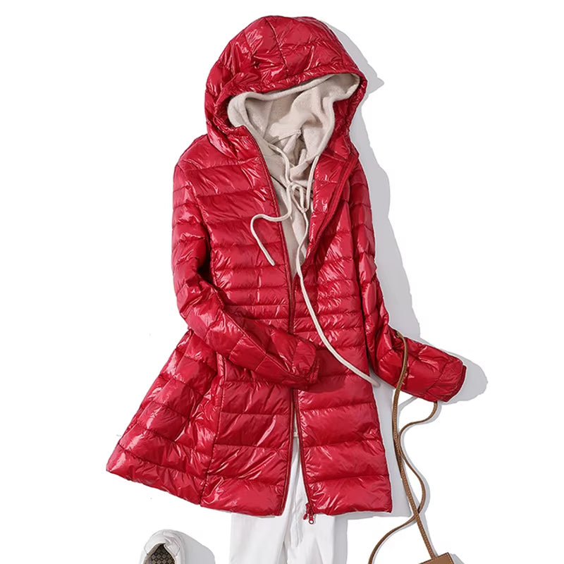Long down Jacket Women Winter Ultra Light down Jacket Women with Hooded down Coat Female Coats
