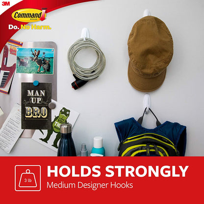 Command Hooks, 2 Self Adhesive Wall Hooks with 4 Command Strips