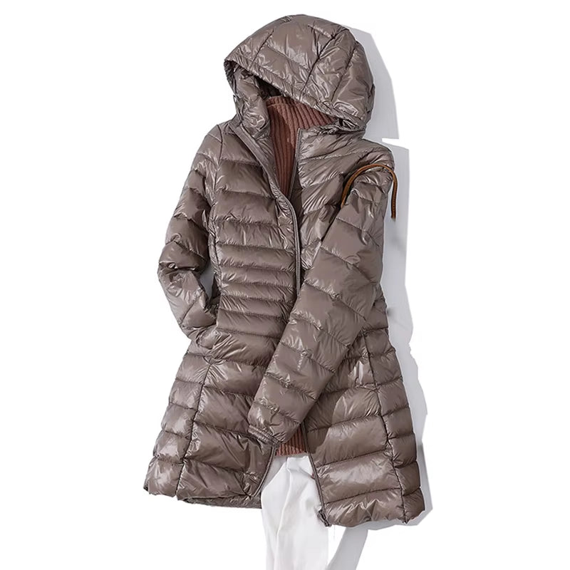 Long down Jacket Women Winter Ultra Light down Jacket Women with Hooded down Coat Female Coats