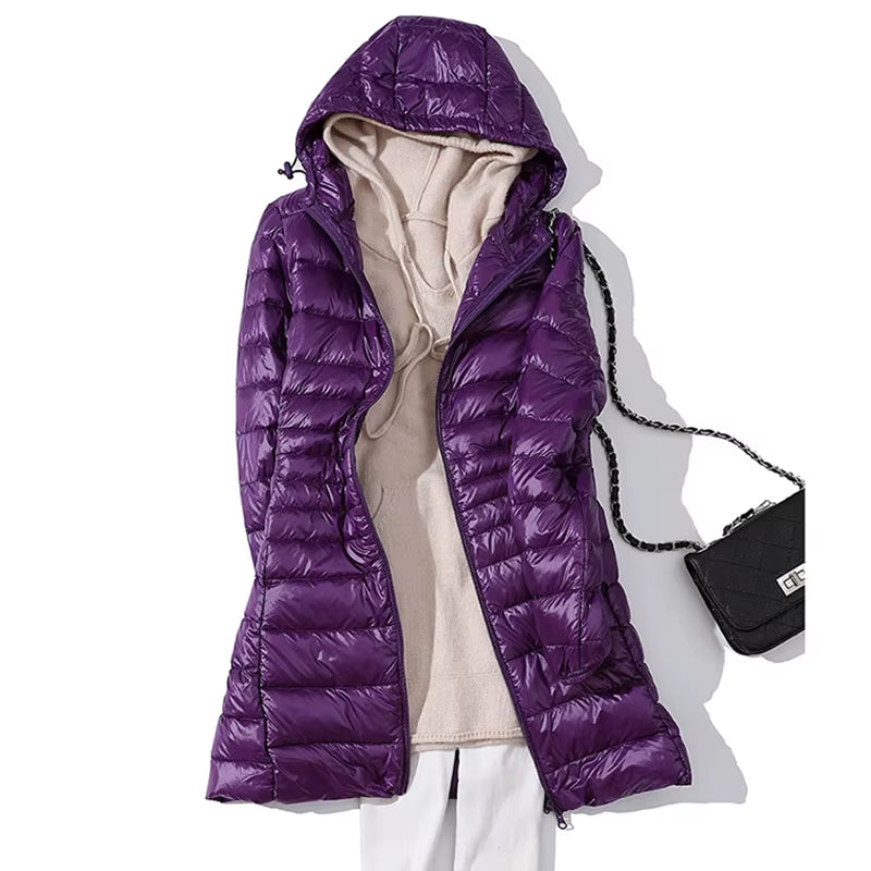 Long down Jacket Women Winter Ultra Light down Jacket Women with Hooded down Coat Female Coats