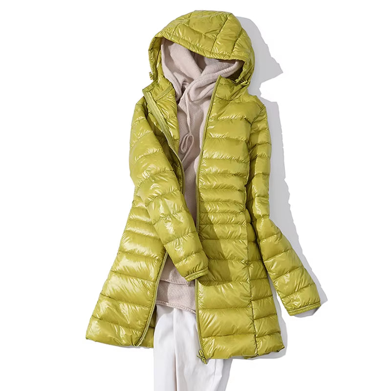 Long down Jacket Women Winter Ultra Light down Jacket Women with Hooded down Coat Female Coats