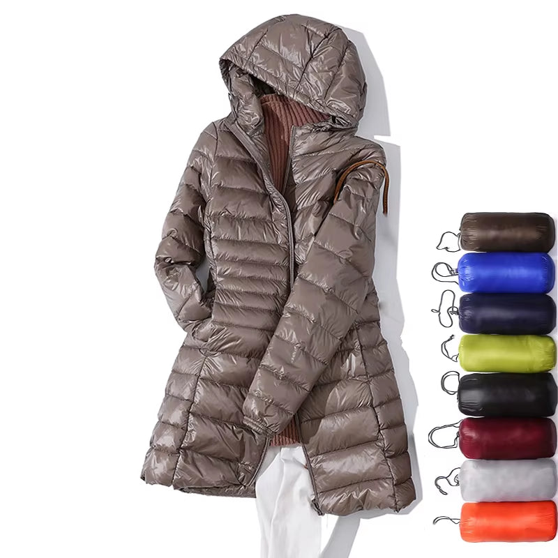 Long down Jacket Women Winter Ultra Light down Jacket Women with Hooded down Coat Female Coats