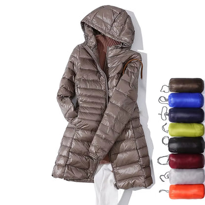 Long down Jacket Women Winter Ultra Light down Jacket Women with Hooded down Coat Female Coats