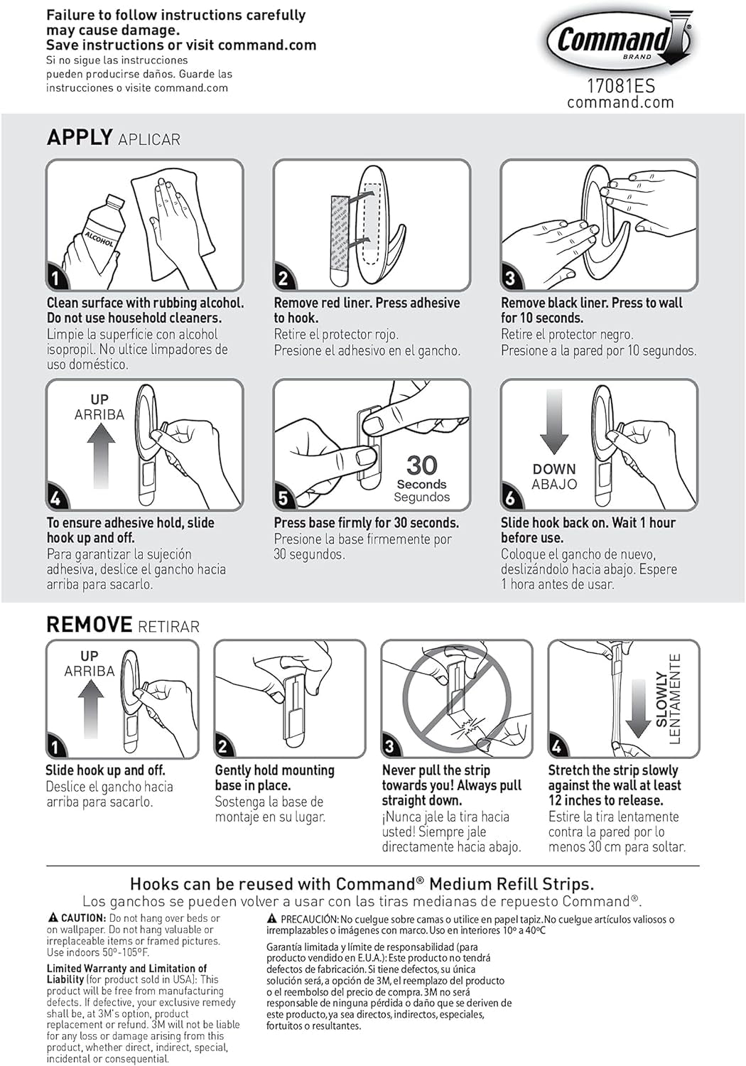 Command Hooks, 2 Self Adhesive Wall Hooks with 4 Command Strips