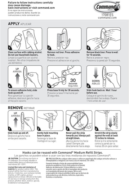 Command Hooks, 2 Self Adhesive Wall Hooks with 4 Command Strips