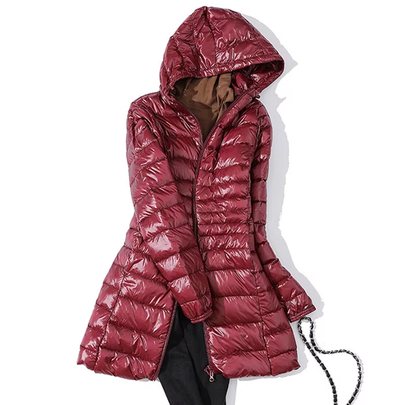 Long down Jacket Women Winter Ultra Light down Jacket Women with Hooded down Coat Female Coats
