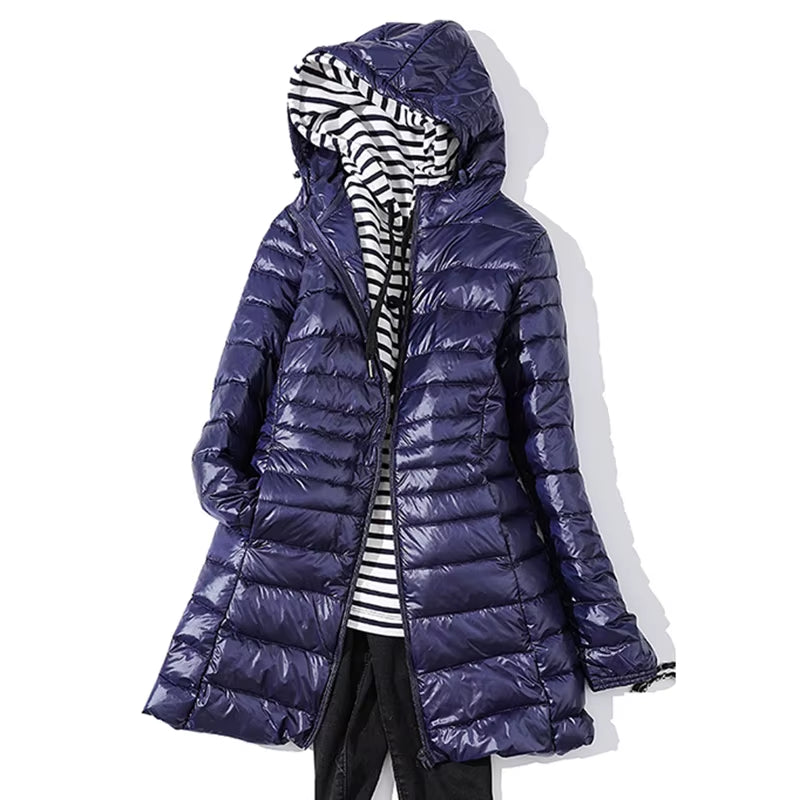 Long down Jacket Women Winter Ultra Light down Jacket Women with Hooded down Coat Female Coats