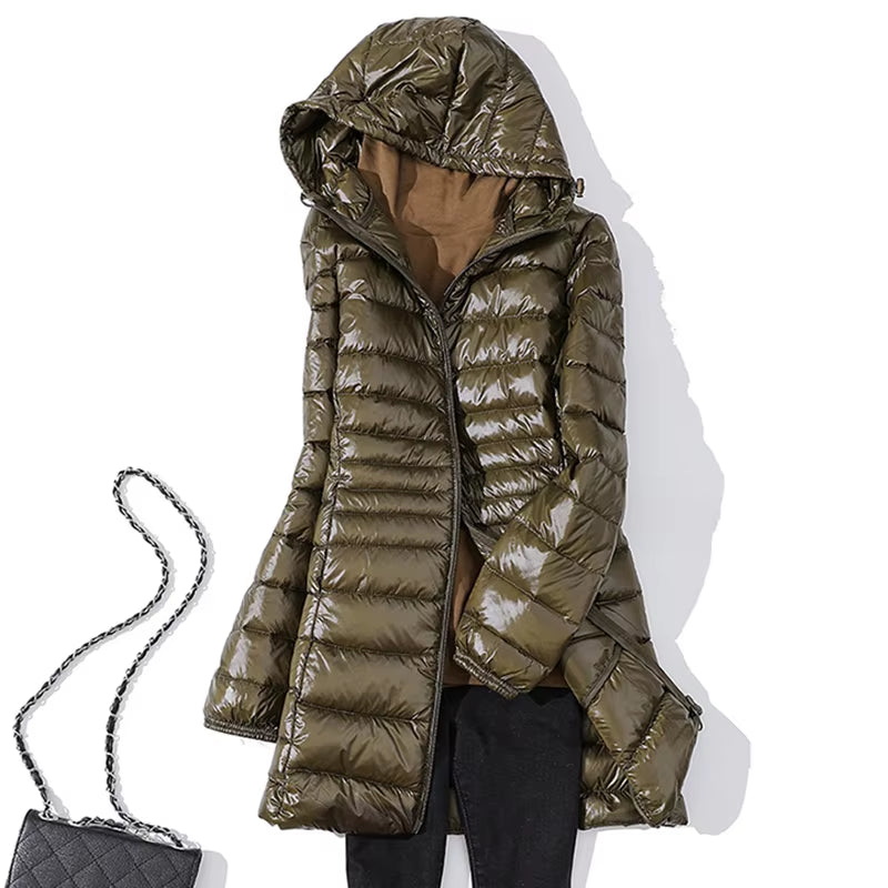 Long down Jacket Women Winter Ultra Light down Jacket Women with Hooded down Coat Female Coats