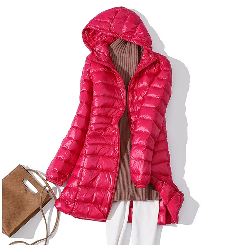 Long down Jacket Women Winter Ultra Light down Jacket Women with Hooded down Coat Female Coats